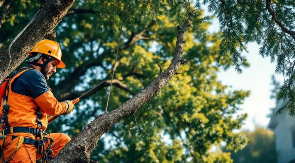 Chesapeake Tree Pro crew using rigging equipment and a crane for safe large tree removal in Columbia